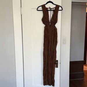 Elegant Brown Striped Maxi Dress/Cover Up